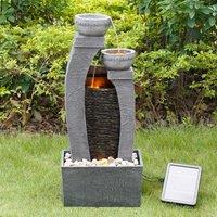 Teamson Home Peaktop Solar Power Water Fountain Garden Slate Grey Ornament Light PT-SF0002, Grey