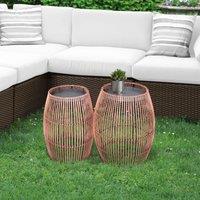 Teamson Home Round Outdoor Patio Natural Bamboo Plant Stand with Iron Top Brown