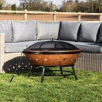 Teamson Home 35 Inch Round Steel Wood Burning Fire Pit, Orange