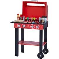 Teamson Kids Little Helper Wooden Backyard Bbq Grill Playset Red Black, Red