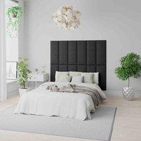 Aspire Easymount Wall Mounted Upholstered Panels Modular Diy Headboard In Malham Weave Fabric Ebony pack Of 8 , Black