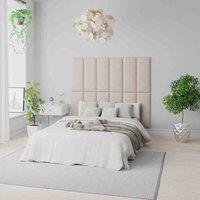 Aspire Easymount Wall Mounted Upholstered Panels Modular Diy Headboard In Saxon Twill Fabric Natural pack Of 4 , Brown