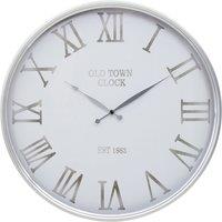 Interiors by PH Premier Housewares Round White And Silver Wall Clock, Silver