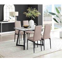 Furniture Box Carson White Marble Effect Dining Table and 4 Cappuccino Milan Black Leg Chairs