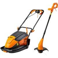 LawnMaster 33cm 1500W Hover Collect Lawnmower and 350W Grass Trimmer Set, Orange