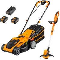 LawnMaster MX 24V 34cm Cordless Lawnmower and Grass Trimmer Set with 2 battery packs, Orange