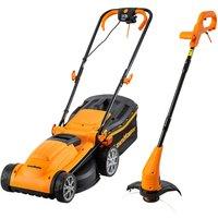 LawnMaster 1400W 34cm Electric Lawnmower and 25cm Grass Trimmer Set, Orange