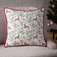 Evans Lichfield Festive Reindeer Repeat Polyester Filled Cushion Scarlet, Red