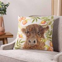 Evans Lichfield Grove Highland Cow Polyester Filled Cushion Natural, Cream