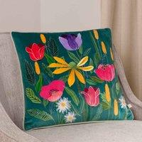 Wylder Nature House Of Bloom Celandine Polyester Filled Cushion Teal, Blue
