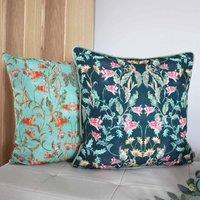 Evans Lichfield Heritage Bell Flowers Polyester Filled Cushion Viridian, Green