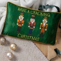 Furn. Nutcracker Cracking Christmas Polyester Filled Cushion Green, Green