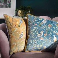 Wylder Tropics Orient Chinoiserie Birds Polyester Filled Cushion Slate Blue, Blue