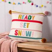 Furn. Pom Poms Ready Set Snow Polyester Filled Cushion Multicolour, Multi