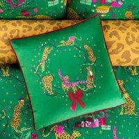 Furn. Purrfect Leaping Leopards Polyester Filled Cushion Green Gold, Green