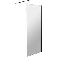 Nuie 760mm Wetroom Screen With Support Bar - Matt Black