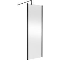 Nuie 700mm Outer Framed Wetroom Screen With Support Bar - Matt Black