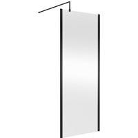 Nuie 800mm Outer Framed Wetroom Screen With Support Bar - Matt Black