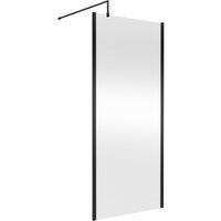 Nuie 900mm Outer Framed Wetroom Screen With Support Bar - Matt Black