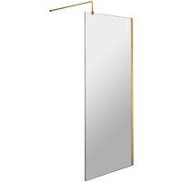 Nuie 760mm Wetroom Screen With Support Bar - Brushed Brass
