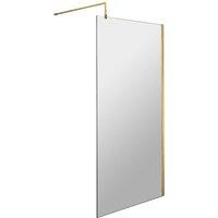 Nuie 900mm Wetroom Screen With Support Bar - Brushed Brass