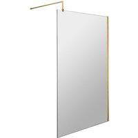 Nuie 1000mm Wetroom Screen With Support Bar - Brushed Brass