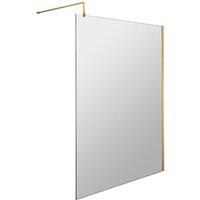 Nuie 1400mm Wetroom Screen With Support Bar - Brushed Brass