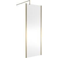 Nuie 760mm Outer Framed Wetroom Screen With Support Bar - Brushed Brass