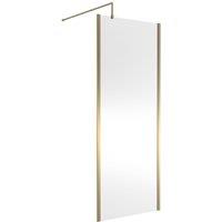 Nuie 800mm Outer Framed Wetroom Screen With Support Bar - Brushed Brass