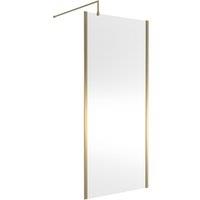 Nuie 900mm Outer Framed Wetroom Screen With Support Bar - Brushed Brass