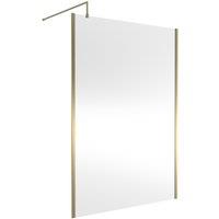 Nuie 1400mm Outer Framed Wetroom Screen With Support Bar - Brushed Brass