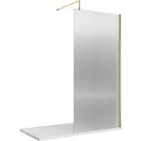 Nuie 900x1850 Fluted Wetroom Screen With Bar - Brushed Brass