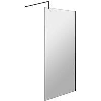 Hudson Reed 1000mm Wetroom Screen With Black Support Bar - Matt Black
