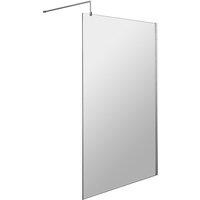 Hudson Reed 1100mm Wetroom Screen With Black Support Bar - Matt Black