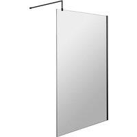 Hudson Reed 1200mm Wetroom Screen With Black Support Bar - Matt Black