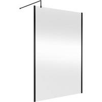 Hudson Reed 1400mm Black Outer Framed Wetroom Screen With Support Bar - Brushed Brass