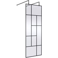 Hudson Reed 760mm Abstract Frame Wetroom Screen With Support Bars - Matt Black