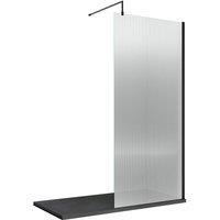 Hudson Reed 800mm Fluted Wetroom Screen With Support Bar - Matt Black