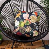 Paoletti Koi Pond Outdoor Polyester Filled Cushion Midnight, Black