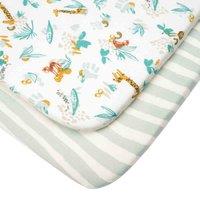 Tutti Bambini Bedside Crib Fitted Sheets 2Pk - Run Wild, Cream
