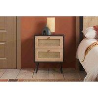 Birlea Croxley 2 Drawer Rattan Bedside, Black