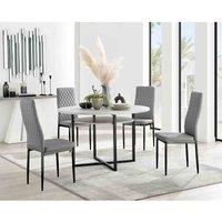 Furniture Box Adley Grey Concrete Effect Storage Dining Table and 4 Grey Milan Black Leg Chairs