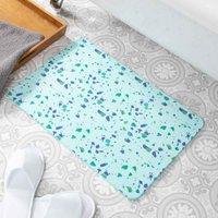 Artsy Mats Terrazzo Aqua Blue Stone Non Slip Bath Mat, Blue