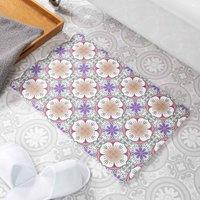 Artsy Mats Purp Flower Pattern White Stone Non Slip Bath Mat, White