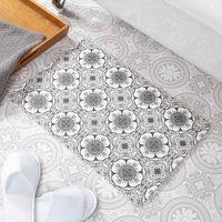 Artsy Mats Monochrome Flower Pattern White Stone Non Slip Bath Mat, White