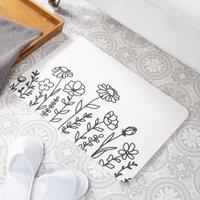 Artsy Mats Flower Lines White Stone Non Slip Bath Mat, White