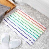 Artsy Mats Rainbow Lines White Stone Non Slip Bath Mat, White