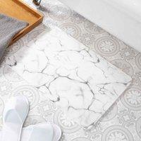 Artsy Mats Marble Pattern White Stone Non Slip Bath Mat, White