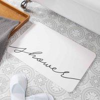 Artsy Mats Shower Scribble White Stone Non Slip Bath Mat, White