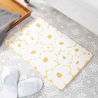 Artsy Mats Yellow Flower White Stone Non Slip Bath Mat, White